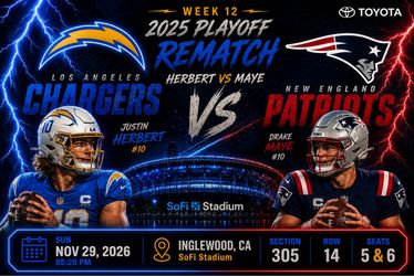 Chargers vs Patriots NFL Tickets – Nov 29, 2026