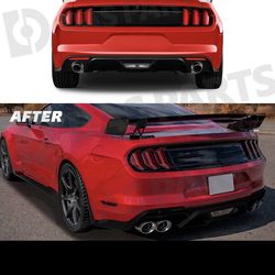 GT500 Style Rear Bumper Lip Quad/Dual Diffuser Gloss Black For 2015-2017 Mustang