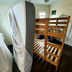 Twin over Twin Bunk bed with memory foam mattress Like New