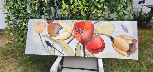 Modern Textured Canvas Panoramic Floral Wall Decor Panel 59 In
