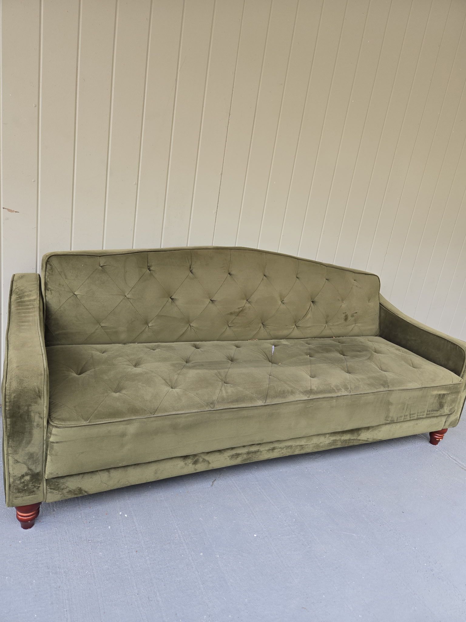 Green Velvet Couch: Converts To Twin Sized Bed