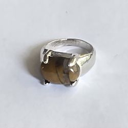 TIGEREYE PRONG SET POLISHED QUALITY  TITANIUM SILVER FOREVER NEW SIZE 5 RING