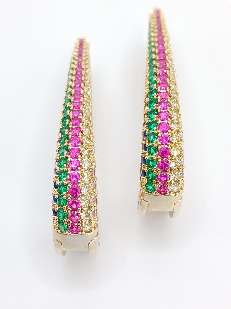 18k Gold Plated Large Multicolor Hoop Earrings