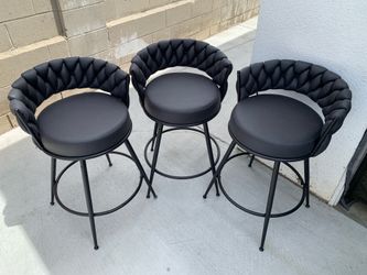 24'' 360° Swivel Barstools Counter Bar Stools Set of 3. Black
