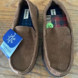 New Men’s Brown Microfiber Suede Soft Material House Slippers Size S 7/8