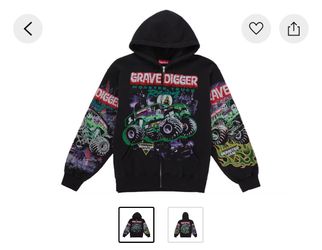 Supreme Grave Digger Monster Jam & Bones Zip Up Hooded Sweatshirt Black