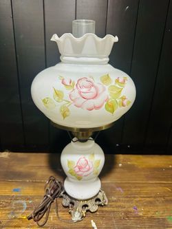 Vintage Hurricane Parlor Lamp Gone With The Wind Milk Glass HandPainted 3way