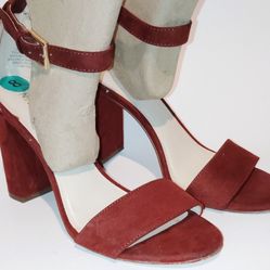 Size 8 NINE WEST - DEMPSEY, Berry REAL suede platform sandals 4" block heel
