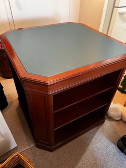 Vintage Mahogany Library Desk / Partner Table with Built-in Bookshelves