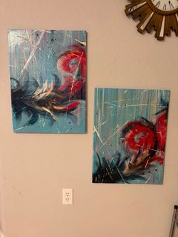 Abstract Koi Fish Painting Set of 2