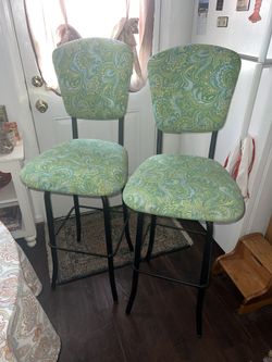 Pair of Springtime Fresh Reupholstered Barstools