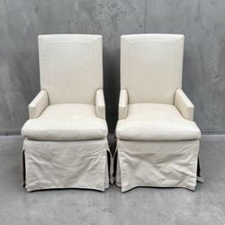 ⭕️ Pair Of Skirted Real Leather Armchairs by Restoration Hardware