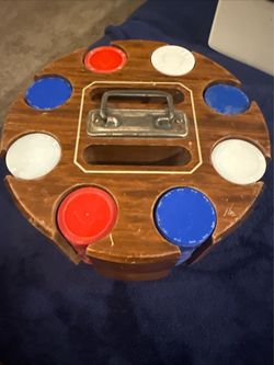Vintage Drueke Wooden Poker Chip Caddy with Chips