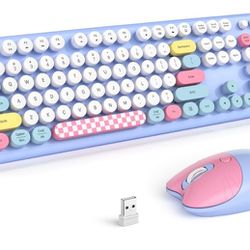 Wireless Keyboard and Mouse Combo, 2.4G Retro Typewriter Wireless Keyboard with Number Pad and Cute Ambidextrous Wireless Mouse