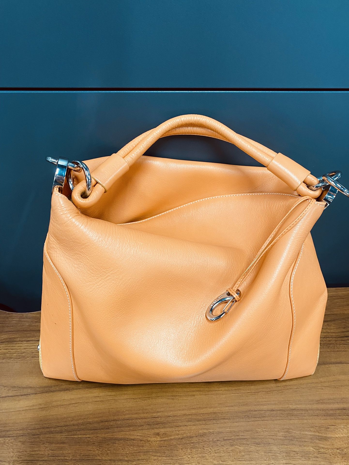 PETER KENT Luxury Leather Handbag Orange Hobo Bag Med