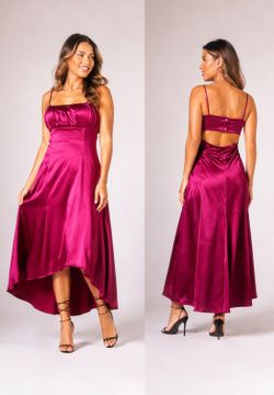 Anthropologie Burgundy Satin High-Low Dress