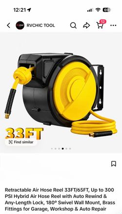 RVCHIC 33FT Retractable Air Hose Reel (300 PSI, 180° Swivel Wall Mount)