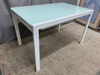 Blue & White Glass Top Built-in Extendable Dining Table