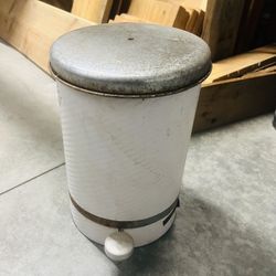 Vintage Metal Beauty Can Wastebasket With Pedal Flip Top Lid 