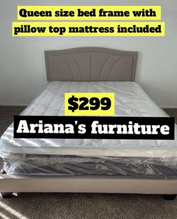 Queen Size Bed Frame With Pillow Top Mattress Included 
