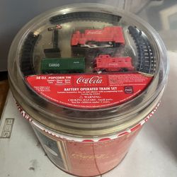 Coca Cola Christmas Popcorn Tin w/ Battery Powered Train Set Sealed