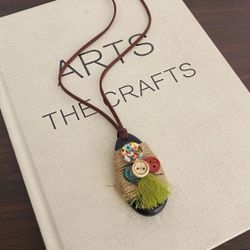 Forest vintage style wooden round pendant necklace