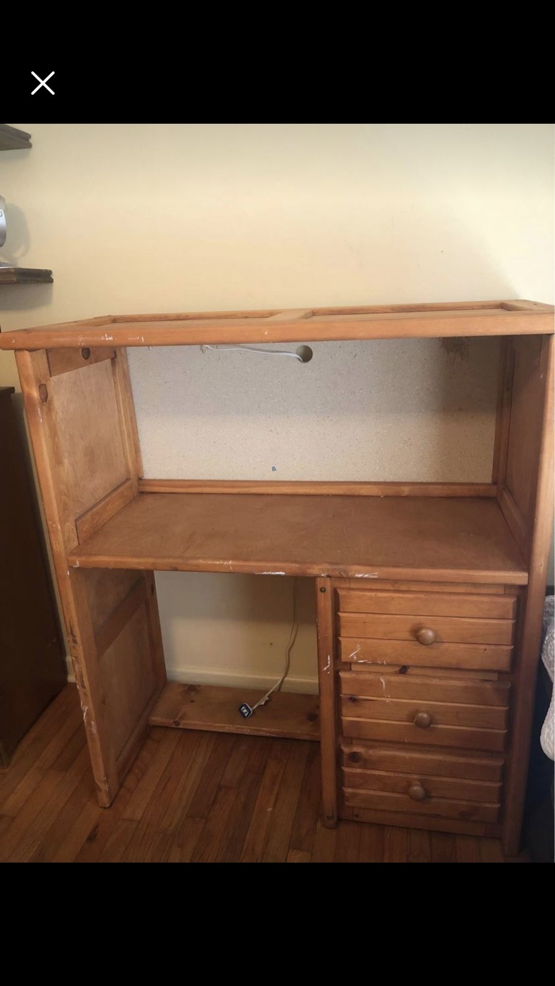 Wood desk with 3 drawers and light Size 44” x 20” x high 50”