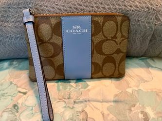 Coach Signature Wristlet with Blue Stripe