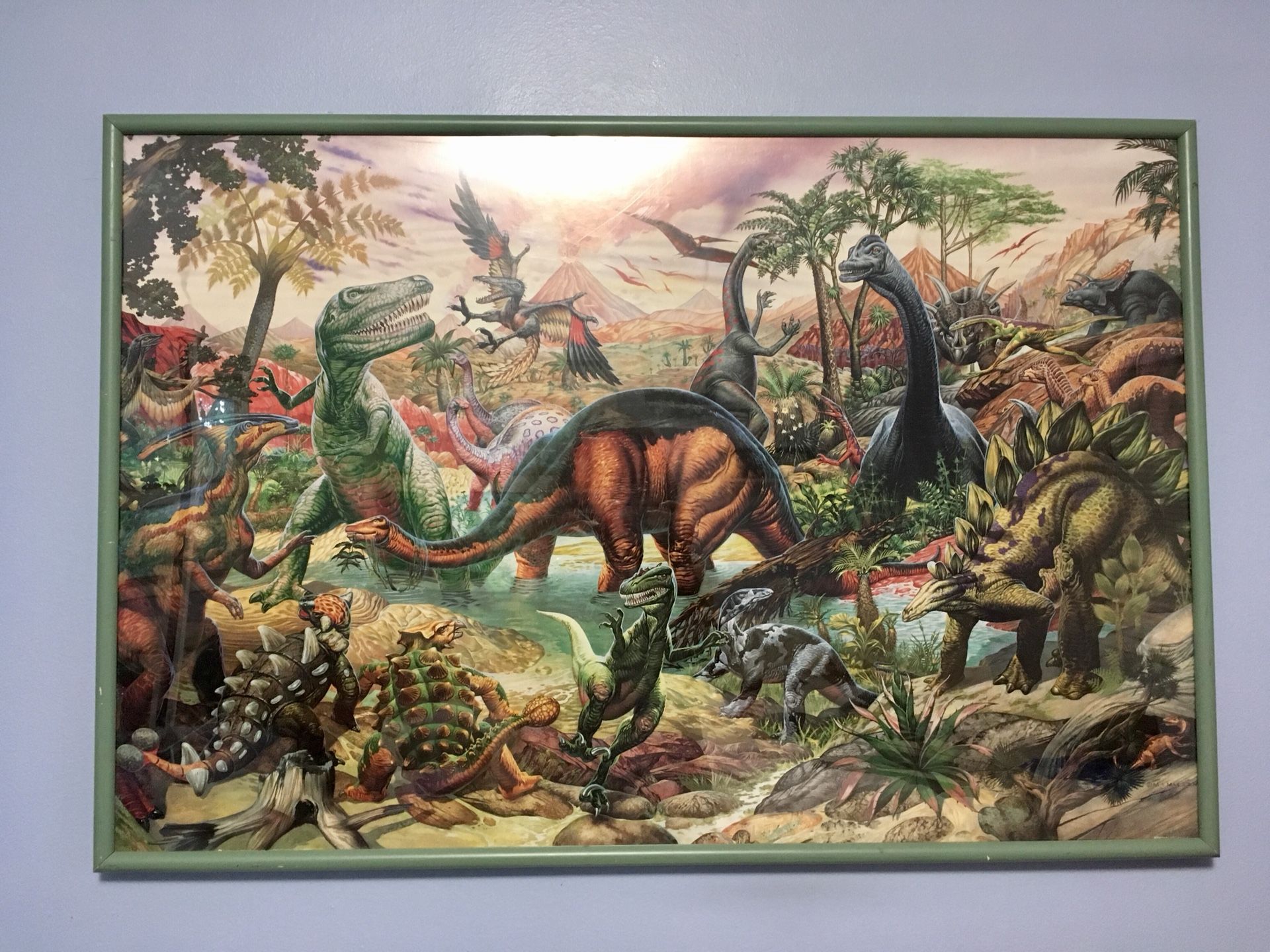 Framed vintage dinosaur poster