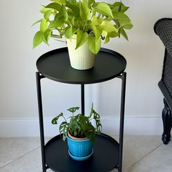 NEW 22” Matte Black Metal 2-Tier Plant / End Table