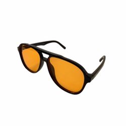70s Retro Double Bridge Square Sunglasses – Thick Black Frame | Orange Tint UV40