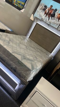 New wood style Queen LeD bed and heavy duty nightstand with power center lights and more