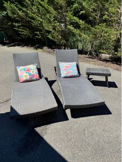 Lounge chairs, table, and cushion