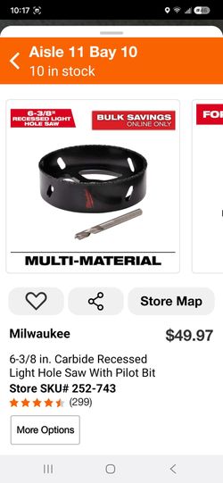 Milwaukee 6-3/8" Recessed Light Hole Saw New (PRICE IS FIRM)