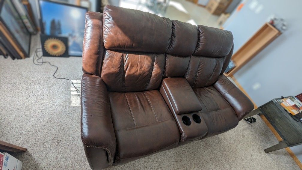Electric Leather Recliner With Center Storage Console