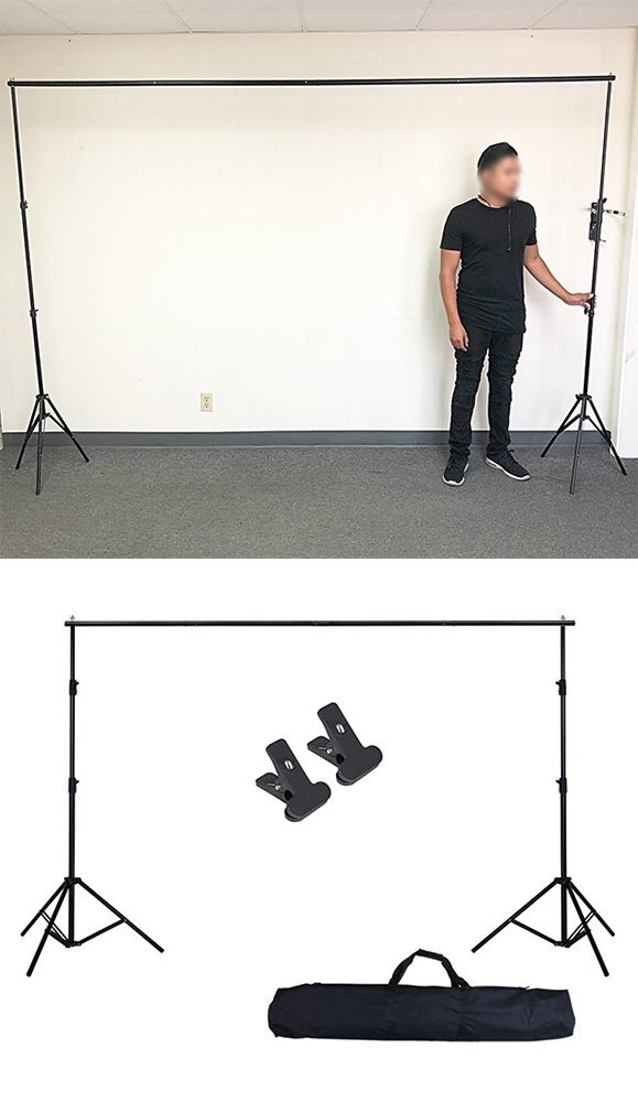 New $30 Adjustable Backdrop Stand (6.5ft tall x 10ft wide) Photo Photography Background w/ Carry Bag & 2 Clip