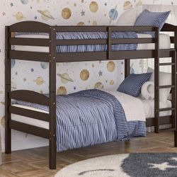 Twin over twin wooden bunk bed in good condition.