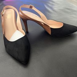 Pointed Toe Slingback Heels – Black & Tan – Size 8 – New