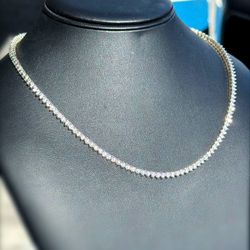 10k solid yellow gold 3CTW Natural Diamond Tennis Necklace illusion set 18” chain 3.4mm