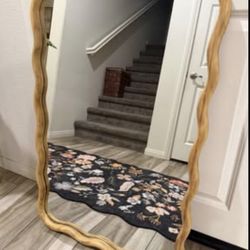 Scalloped Mirror With Wood - 23.6” X 37.7” Hanging Bathroom Mirror Makeup Mirror Decor