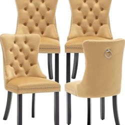Velvet Dining Chairs Set of 4, Upholstered Dining Chairs with Ring Pull Trim and Button Back, Luxury Tufted Dining Chair for Living Room, Bedroom, Kit