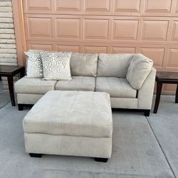 Ashley Suede Tan Couch & Ottoman