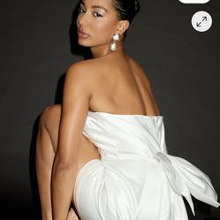 White Strapless Dress With Bow