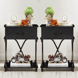 Set Of 2 Metal Black Nightstand New 