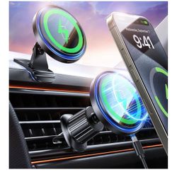 Mag-Safe Car Mount Charger 15W Magnetic Wireless Car Charger for iPhone 16 Accessories Magnetic Phone Holder for Car 3 in 1 Mag Safe car Mount for iPh