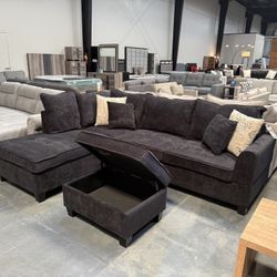 Sectional Black Fabric With FREE OTTOMAN