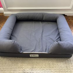 PetFusion Ultimate Lounge Memory Foam Bolster Cat & Dog Bed with Removable Cover, Gray, Large