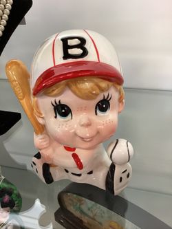 Vintage baseball boy vase – Japan #6775