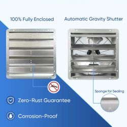 KEN BROWN 18 Inch Shutter Exhaust Fan, 2450CFM High Speed Wall Mounted Vent Fan with 1.65m Power Cord, Ideal for Garage, Attic, Greenhouse, Shed, Shop