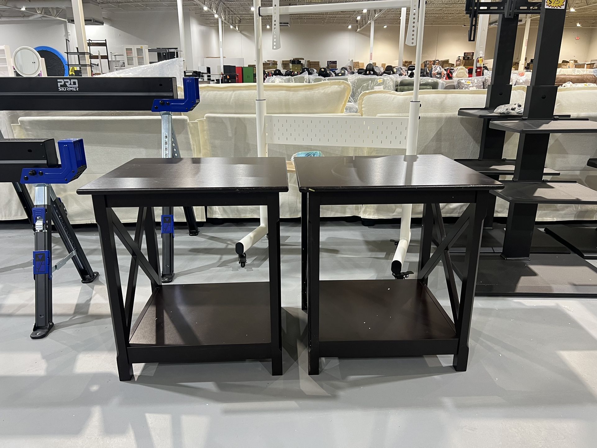 M-New X-Design End Tables Set of 2, Sofa Side Table with Storage Shelf, 2 Tier Side Stand Small Table for Living Room Sofa Study, Easy Assembly, Dark